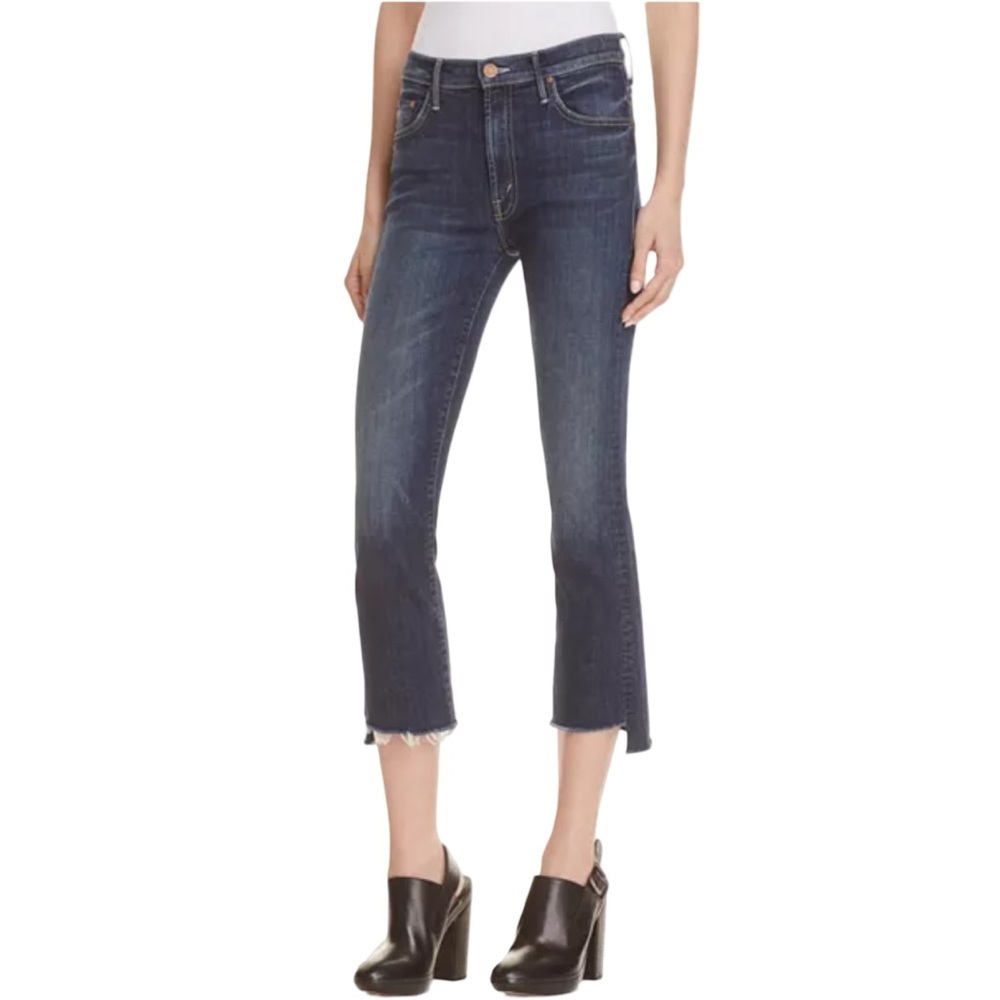 MOTHER The Insider Crop Step Fray Bootcut Denim Jean Here Kitty Kitty Wash Sz 26